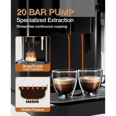Espresso Machine With Grinder, 20 Bar Professional Espresso Maker With Milk Frother Steam Wand 2 Espresso Machine With Grinder, 20 Bar Professional Espresso Maker With Milk Frother Steam Wand - Image 2