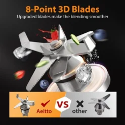 Aeitto 1500W Blender, 68oz Professional Countertop Blender For Kitchen, Large Capacity, Ice Crushing & Frozen Drinks, Silver