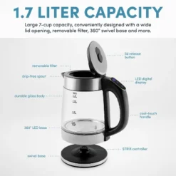 Aroma 1.7L Digital Programmable Kettle With Illumination: Borosilicate Glass, Automatic Shut-Off, Water Level Viewer -Kitchen Appliances GUEST 7d69b620 0440 4b5c ac3c 0ce236db31f5