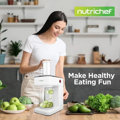 NutriChef Electric Food Chopper - 3-in-1 Vegetable Processor, Fruit Cutter, Spiral Shredder Machine, Zoodle Maker With 3 Cutting Blades - PKESPR26 6 NutriChef Electric Food Chopper - 3-in-1 Vegetable Processor, Fruit Cutter, Spiral Shredder Machine, Zoodle Maker With 3 Cutting Blades - PKESPR26 - Image 6