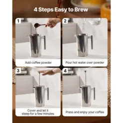 VEVOR French Press Coffee Maker, 34 Ounce 1 Liter Stainless Steel Coffee Press Tea Maker With Filter, Silver 11 VEVOR French Press Coffee Maker, 34 Ounce 1 Liter Stainless Steel Coffee Press Tea Maker With Filter, Silver -Kitchen Appliances GUEST 7d9d02c4 f1f5 4837 bcd0 2405f7c24d35