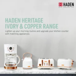 Haden Heritage 4 Slice Wide Slot Stainless Steel Toaster Bundled With 1.7 Liter Stainless Steel Electric Water Kettle, Ivory & Copper -Kitchen Appliances GUEST 7daa283d fa00 4e1a 8a7c 9bf9d3a9a82b