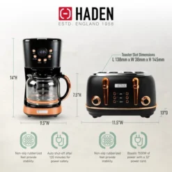 Haden Heritage 4 Slice Wide Slot Stainless Steel Toaster Bundled With 12 Cup Programmable Drip Coffee Maker Coffee Machine, Black & Copper -Kitchen Appliances GUEST 80bf23db 1894 4d13 8d3f 45c583d34e5b