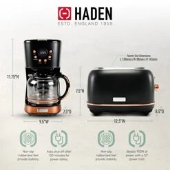 Haden Heritage 2 Slice Wide Slot Stainless Steel Toaster Bundled With 12 Cup Programmable Drip Coffee Maker Coffee Machine, Black & Copper -Kitchen Appliances GUEST 820db596 16fa 4dd1 a86c 16a145ca1335