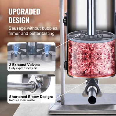 VEVOR Manual Sausage Stuffer, 10 L / 22 LBS Vertical Sausage Machine, Dual-Speed Meat Stuffer, Made Of Food-Grade 304 Stainless Steel, Silver 3 VEVOR Manual Sausage Stuffer, 10 L / 22 LBS Vertical Sausage Machine, Dual-Speed Meat Stuffer, Made Of Food-Grade 304 Stainless Steel, Silver - Image 3