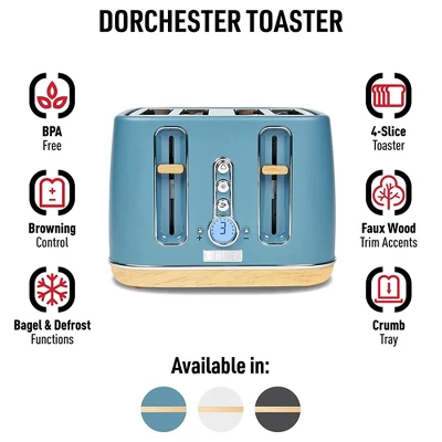 Haden Dorchester 4 Slice Wide Slot Bread And Bagel Retro Toaster With Removable Crumb Tray And Variable Browning Control, Stone Blue 4 Haden Dorchester 4 Slice Wide Slot Bread And Bagel Retro Toaster With Removable Crumb Tray And Variable Browning Control, Stone Blue - Image 4