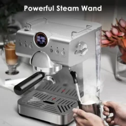 Kismile 2 Cup Stainless Steel Espresso Machine With LED Display, Cold Brew And Milk Frother Steam Wand For Latte And Cappuccino