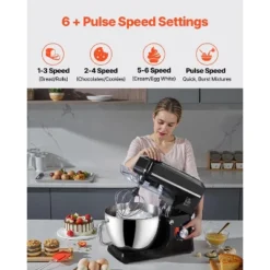 VEVOR Stand Mixer, 8.3QT Dough Mixer, 660W 6+P Speeds Tilt-head Food Mixer With Stainless Steel Bowl, Dough Hook, Wire Whip, Flat Beater, Black -Kitchen Appliances GUEST 86c2a67d 0790 48d9 9710 c186d6fcf546