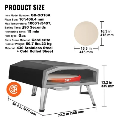 VEVOR Outdoor Pizza Oven, 16-inch, Gas Fired Pizza Maker, Portable Outside Stainless Steel Pizza Grill With 360° Rotatable Pizza Stone 7 VEVOR Outdoor Pizza Oven, 16-inch, Gas Fired Pizza Maker, Portable Outside Stainless Steel Pizza Grill With 360° Rotatable Pizza Stone - Image 7