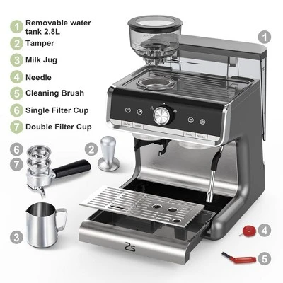 Espresso Coffee Machine 20 Bar With Built-In Grinder & Steam Wand 5 Espresso Coffee Machine 20 Bar With Built-In Grinder & Steam Wand - Image 5