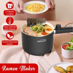 Brentwood 600-Watt 1.6-Qt. Multifunction Electric Hot Pot Cooker With Ceramic Non-Stick Ceramic Coating And Stainless-Steel Food Steamer, Black -Kitchen Appliances GUEST 8d900e8d 248c 4bce 8f95 b40d88e6a6b8