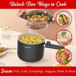 Brentwood 600-Watt 1.6-Qt. Multifunction Electric Hot Pot Cooker With Ceramic Non-Stick Ceramic Coating And Stainless-Steel Food Steamer, Black -Kitchen Appliances GUEST 8daedebc e604 47d0 b45e 009eec49d604