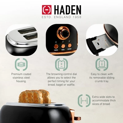 Haden Heritage 1.7 Liter Stainless Steel Electric Water Kettle Bundled With 2 Slice Wide Slot Stainless Steel Toaster, Black & Copper 4 Haden Heritage 1.7 Liter Stainless Steel Electric Water Kettle Bundled With 2 Slice Wide Slot Stainless Steel Toaster, Black & Copper - Image 4