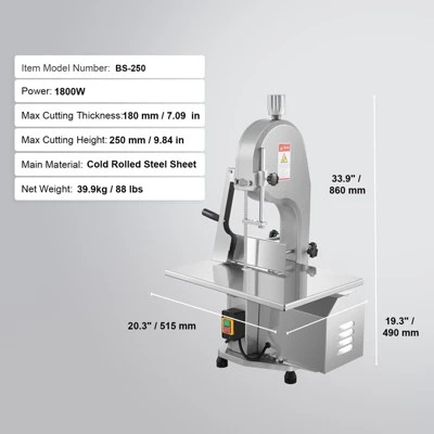 VEVOR Commercial Electric Meat Bandsaw, 1800W Stainless Steel Countertop Bone Sawing Machine, Workbeach 15" X 19.1", Silver 7 VEVOR Commercial Electric Meat Bandsaw, 1800W Stainless Steel Countertop Bone Sawing Machine, Workbeach 15" X 19.1", Silver - Image 7