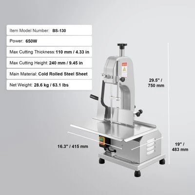VEVOR Commercial Electric Meat Bandsaw, 650W Stainless Steel Countertop Meat Sawing Machine, Workbench 12.4" X 18.1", Silver 7 VEVOR Commercial Electric Meat Bandsaw, 650W Stainless Steel Countertop Meat Sawing Machine, Workbench 12.4" X 18.1", Silver - Image 7