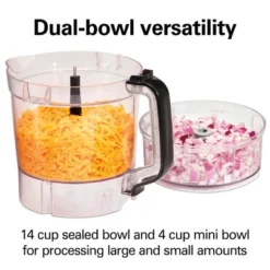 Hamilton Beach Hamilton Breach Pro Dual Bowl Food Process 70585: 500W Full-Size Processor, 3 Speeds, Large Feed Tube, Dishwasher-Safe