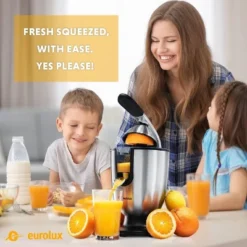 Eurolux 160W Premium Electric Stainless Steel Citrus Juicer, Quiet, Dishwasher-Safe, Pulp Control