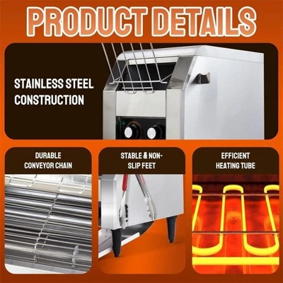 Winado 11.2 In. 1300W 110V Commercial Conveyor Toaster With 150 Slices/Hour 4 Winado 11.2 In. 1300W 110V Commercial Conveyor Toaster With 150 Slices/Hour - Image 4