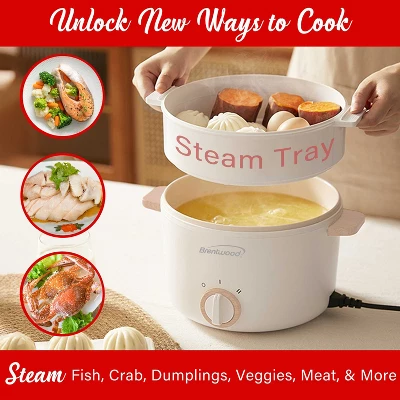 Brentwood 3.2-Qt. Multi-Function Electric Hot Pot Cooker With Food Steamer And Ceramic Non-Stick Coating, White, HPS-3302W 5 Brentwood 3.2-Qt. Multi-Function Electric Hot Pot Cooker With Food Steamer And Ceramic Non-Stick Coating, White, HPS-3302W - Image 5
