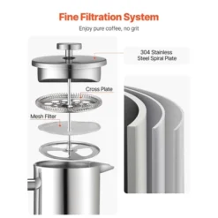 VEVOR French Press Coffee Maker, 34 Ounce 1 Liter Stainless Steel Coffee Press Tea Maker With Filter, Silver 10 VEVOR French Press Coffee Maker, 34 Ounce 1 Liter Stainless Steel Coffee Press Tea Maker With Filter, Silver -Kitchen Appliances GUEST 95c9aa6f 3b3c 4a0a 84f2 d3b8391b230c