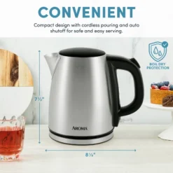 Aroma 1L Electric Water Kettle - Stainless Steel: Tea Kettle, Water Heater, Overheat Protection, 360° Rotating Base 24 Aroma 1L Electric Water Kettle - Stainless Steel: Tea Kettle, Water Heater, Overheat Protection, 360° Rotating Base -Kitchen Appliances GUEST 972490c2 1b28 450f 8145 40c29ff40064