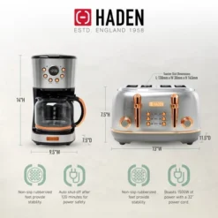 Haden Heritage 4 Slice Wide Slot Stainless Steel Toaster Bundled With 12 Cup Programmable Drip Coffee Maker Coffee Machine, Steel & Copper 9 Haden Heritage 4 Slice Wide Slot Stainless Steel Toaster Bundled With 12 Cup Programmable Drip Coffee Maker Coffee Machine, Steel & Copper -Kitchen Appliances GUEST 98e8ae36 1993 46b9 b71e 0b5c09210af6