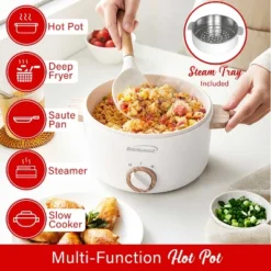 Brentwood 1.6-Qt. Multi-Function Electric Hot Pot Cooker With Stainless Steel Food Steamer And Ceramic Non-Stick Coating, White, HPS-3162W -Kitchen Appliances GUEST 990e7bb4 99d0 4140 a1ea f5be68ffed43