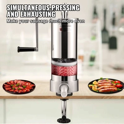 VEVOR Sausage Stuffer, 5LBS/3L Capacity, 304 Stainless Steel Vertical Sausage Stuffer, Sausage Filling Machine With 3 Stuffing Tubes, Silver 4 VEVOR Sausage Stuffer, 5LBS/3L Capacity, 304 Stainless Steel Vertical Sausage Stuffer, Sausage Filling Machine With 3 Stuffing Tubes, Silver - Image 4