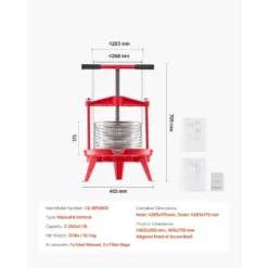 VEVOR 2.38 Gal/9L Fruit Wine Press, Stainless Steel Basket With Cross-beam And Triangular Structure, Manual Juice Maker, Red -Kitchen Appliances GUEST 9a3d366a 4f24 4bf4 9fbc 7286bcc0619f