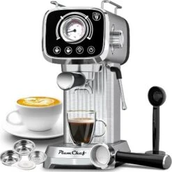 ELJGET Espresso Coffee Maker, 20 Bar Pump Cappuccino Latte Maker With ESE POD Filter & Milk Frother Steam Wand, Silver