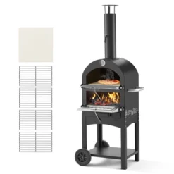 VEVOR Outdoor Pizza Oven, 12" Pellet Fire Ovens, 2-Layer Pizza Oven Wood Fired, Wood Burning Outdoor Pizza-Oven With 2 Removable Wheels, Black -Kitchen Appliances GUEST 9ab748e9 3f01 496e 8a73 8fe31ff96b8c