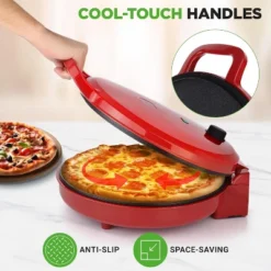 NutriChef 12'' Electric Pizza Maker With Non-Stick Plate & Cool Touch Handle (NCSW837RED) - Red -Kitchen Appliances GUEST 9c975449 dcc7 46ae ab7d e8491af9ac52