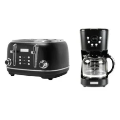 Haden Heritage 4 Slice Wide Slot Stainless Steel Toaster Bundled With 12 Cup Programmable Drip Coffee Maker Coffee Machine, Black & Chrome -Kitchen Appliances GUEST 9d1891f5 7955 4f1b a6f6 151a334e37c0