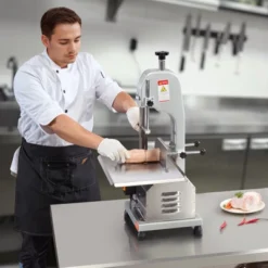 VEVOR Commercial Electric Meat Bandsaw, 650W Stainless Steel Countertop Meat Sawing Machine, Workbench 12.4" X 18.1", Silver