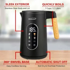 Brentwood 1,100-Watt 1.7-L Cordless Cool-Touch Digital Electric Kettle With Stainless Steel Interior, KT-2014DBK In Black -Kitchen Appliances GUEST 9f1384ff 9e1e 49b6 a20a 52f7b12ad288