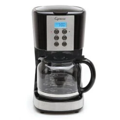 Capresso 12 Cup Coffee Maker: Drip Machine, Electric, Black & Silver, 900W, Glass Carafe, Basket Filter, Ground Coffee