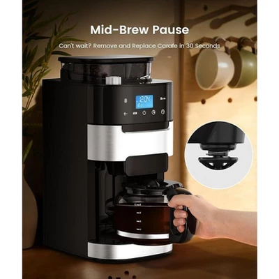 R.W.FLAME 10-Cup Coffee Maker With Grinder, Programmable Touch Screen, 8 Grind Settings, Washable Filter, Keep Warm Plate, 50.7oz Tank 5 R.W.FLAME 10-Cup Coffee Maker With Grinder, Programmable Touch Screen, 8 Grind Settings, Washable Filter, Keep Warm Plate, 50.7oz Tank - Image 5