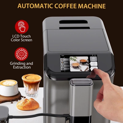 Jojoka Espresso & Cappuccino Maker With Burr Grinder And Milk Frother, 20 Bar Automatic Coffee Machine With TFT Touch Display,7 One-Touch Drinks 2 Jojoka Espresso & Cappuccino Maker With Burr Grinder And Milk Frother, 20 Bar Automatic Coffee Machine With TFT Touch Display,7 One-Touch Drinks - Image 2