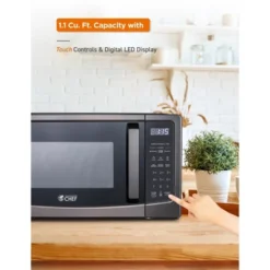 COMMERCIAL CHEF 1.1 Cu Ft Countertop Microwave, With 10 Power Levels, Pull Handle Door, Turntable And Digital Controls, Black Stainless Steel -Kitchen Appliances GUEST a3d10978 bcdd 472d aba0 30f3a8ef0a90