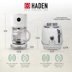 Haden 12 Cup Programmable Coffee Maker With Brew Strength Control With Heritage 2 Slice Wide Slot Stainless Steel Bread Toaster, White -Kitchen Appliances GUEST a5310dfe d05e 4b3f 827e e18c007d1acc