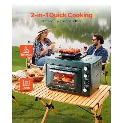 VEVOR Outdoor Oven, 2-in-1 Portable Gas Camping Stove Oven Combo, Adjustable Fire, 60-Minute Timer, With Grill Shelf And Roasting Tray, Dark Green 2 VEVOR Outdoor Oven, 2-in-1 Portable Gas Camping Stove Oven Combo, Adjustable Fire, 60-Minute Timer, With Grill Shelf And Roasting Tray, Dark Green - Image 2