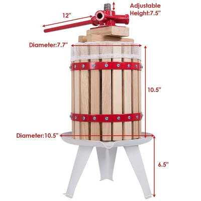 Costway 1.6 Gallon Fruit Wine Press Cider Apple Grape Crusher Juice Maker Tool Wood 2 Costway 1.6 Gallon Fruit Wine Press Cider Apple Grape Crusher Juice Maker Tool Wood - Image 2