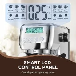 Espresso Machine, 20 Bar Coffee Machine, Stainless Steel Finish 1350W Espresso Maker, 3-IN-1 Customizable Brew Setting, LCD Panel And Panel Frother