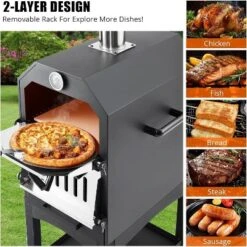 25.4"x21"x63" Wood Fired Pizza Oven Outdoor Pizza Maker Grill With Waterproof Cover & Wheels -Kitchen Appliances GUEST a7a78e49 700f 45be 8da8 65dcc23985e9