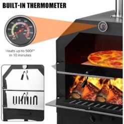 15"x22"x62" Wood Fired Pizza Oven Outdoor Pizza Maker Grill With Waterproof Cover & Wheels