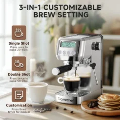 Espresso Machine, 20 Bar Coffee Machine, Stainless Steel Finish 1350W Espresso Maker, 3-IN-1 Customizable Brew Setting, LCD Panel And Panel Frother -Kitchen Appliances GUEST a8a4cafa e493 4fdb 9203 e058b40264b5