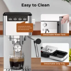 Kismile 9 Bar Espresso Machine With Steam Frother - Compact Stainless Steel Coffee Machine For Latte And Cappuccino, Customizable Brewing Time Modes -Kitchen Appliances GUEST a9d85eec 6251 4b13 b336 fc1a5630f5f7