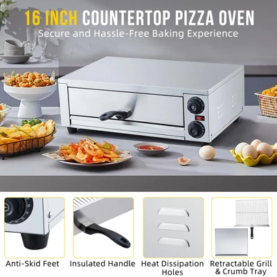 Electric Pizza Oven Indoor, 16 Inch Countertop Commercial Pizza Oven With Grilling Rack, Crumb Tray 5 Electric Pizza Oven Indoor, 16 Inch Countertop Commercial Pizza Oven With Grilling Rack, Crumb Tray - Image 5