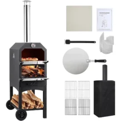 25.4"x21"x63" Wood Fired Pizza Oven Outdoor Pizza Maker Grill With Waterproof Cover & Wheels -Kitchen Appliances GUEST ab083257 28cc 43f0 bfd5 a7ccd22a86f2