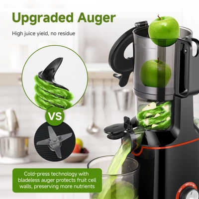 Juicer Machines With 108mm Feed Chute, 45-60 RPM Slow Masticating Juicer With Triple Stainless Steel Filter, 160W Pure Copper Motor, Reverse Function 2 Juicer Machines With 108mm Feed Chute, 45-60 RPM Slow Masticating Juicer With Triple Stainless Steel Filter, 160W Pure Copper Motor, Reverse Function - Image 2